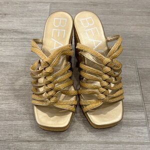 Gold Braided Slide Sandals - Women's Gold